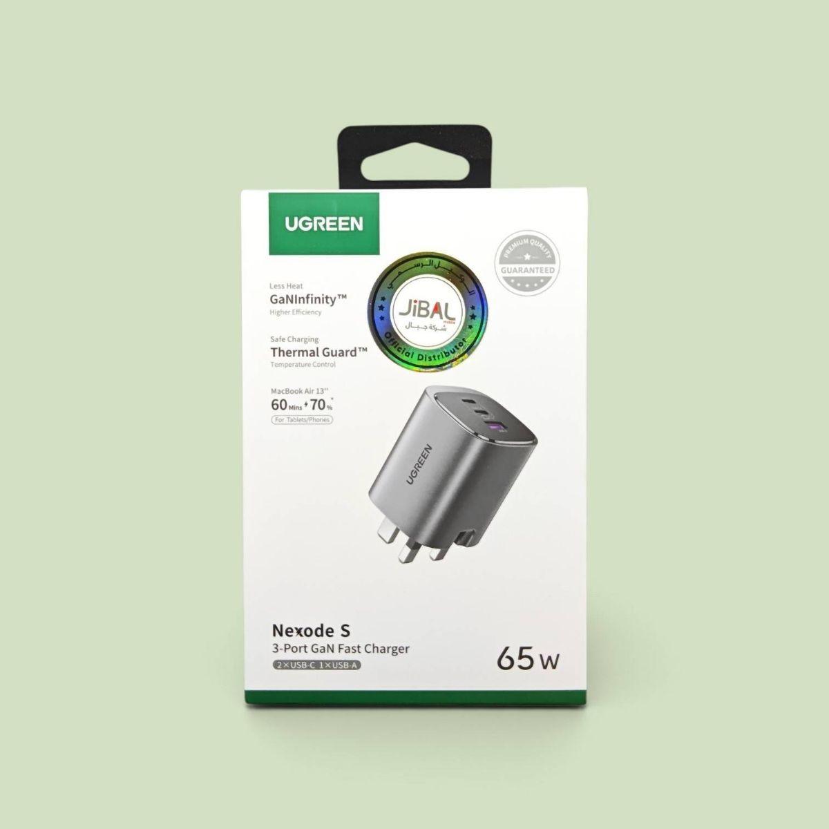 UGREEN Nexode S 65W 3-Port GaN Fast Charger (2x USB-C + 1x USB-A) UK Plug