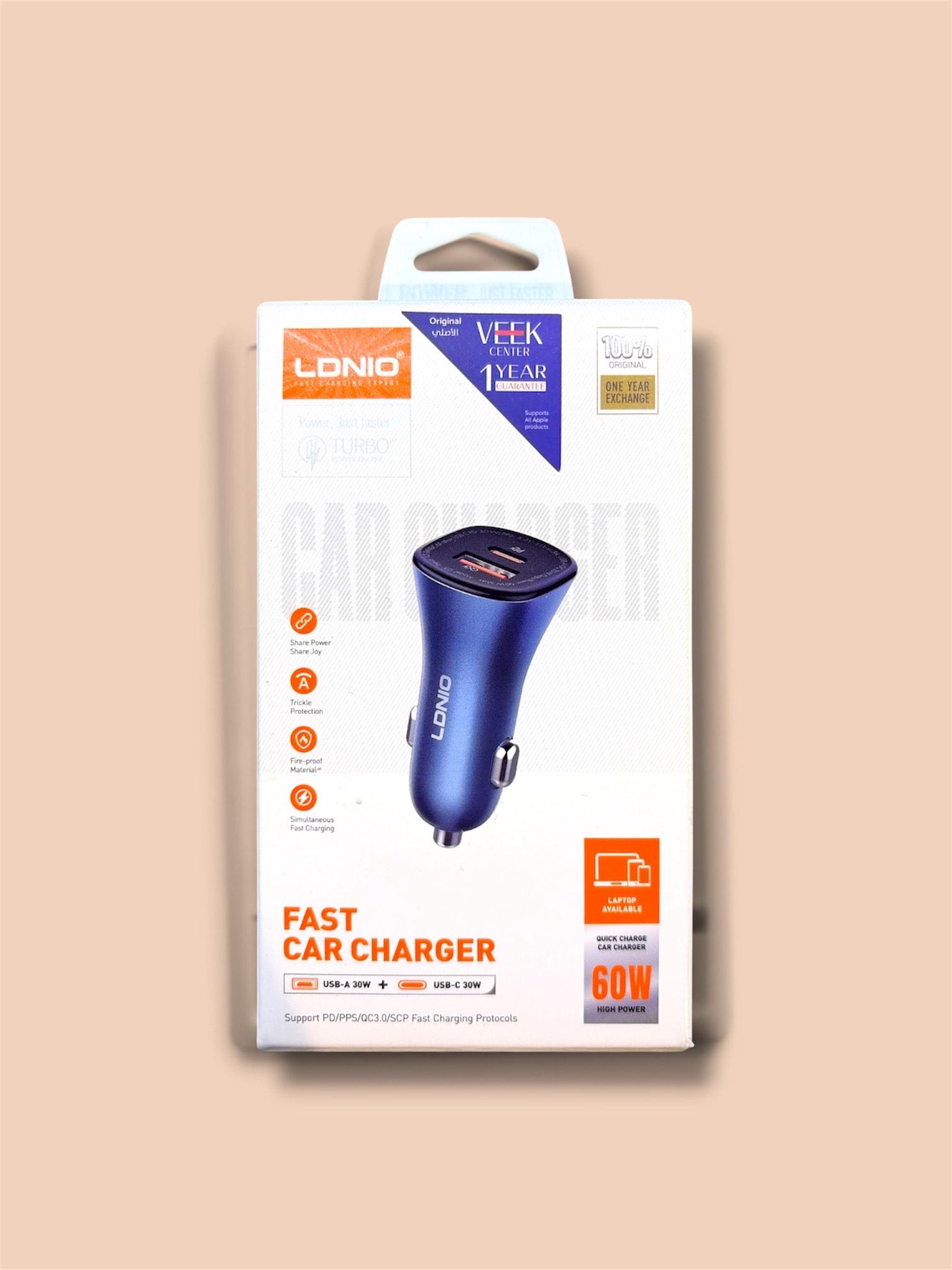 LDNIO 60W Fast Car Charger (USB-C + USB-A)