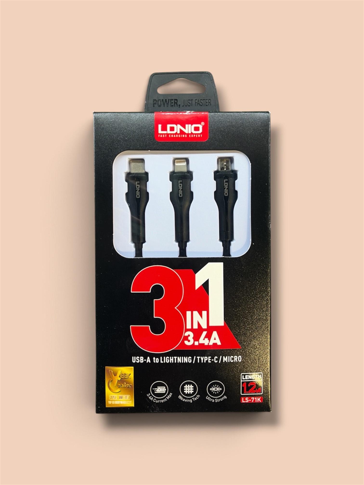 LDNIO LS-71K 3-in-1 Fast Charging Cable (3.4A / 1.2M)