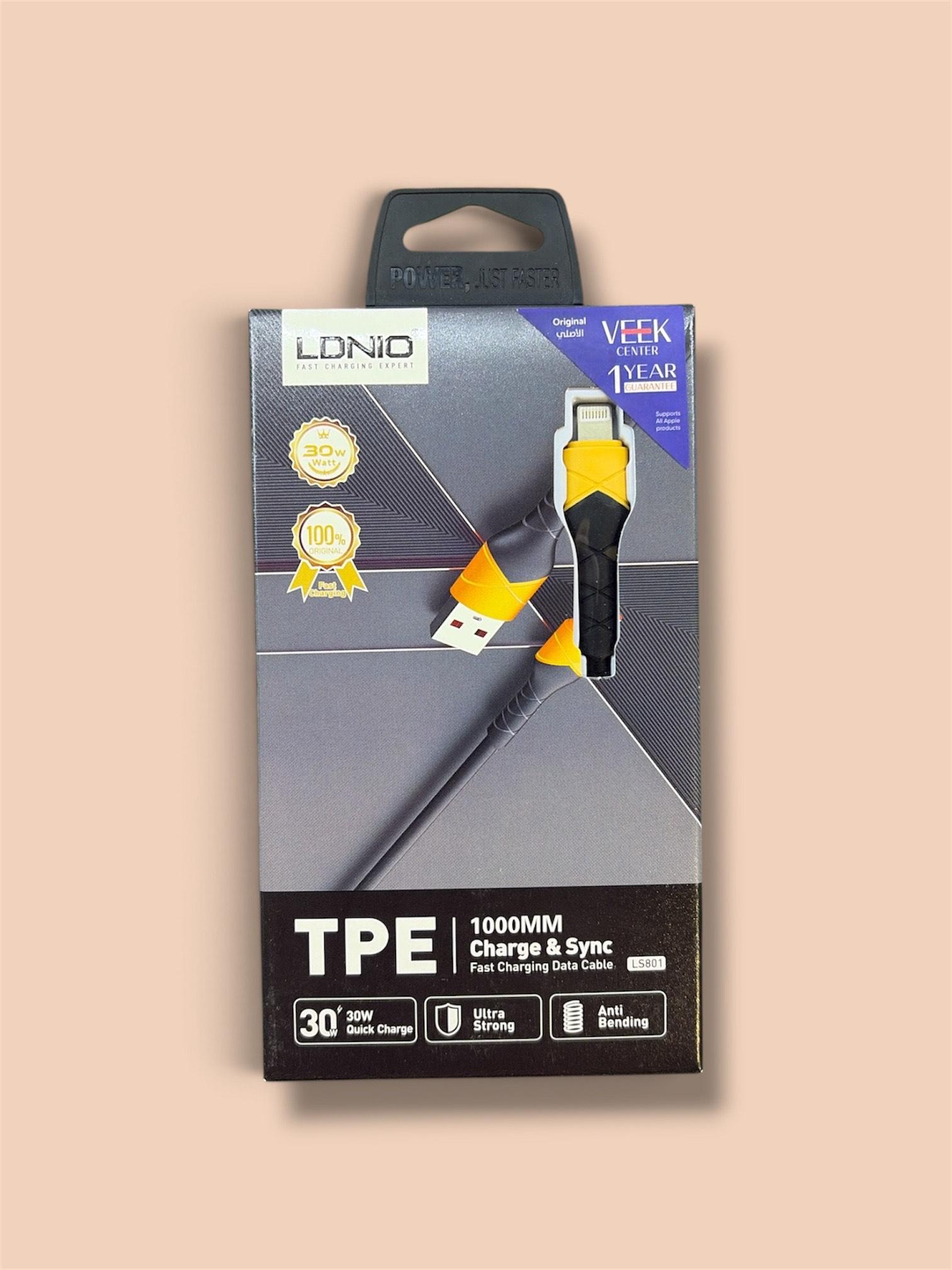 LDNIO LS801 USB to Lightning 30W Fast Charging & Data Cable (1M)