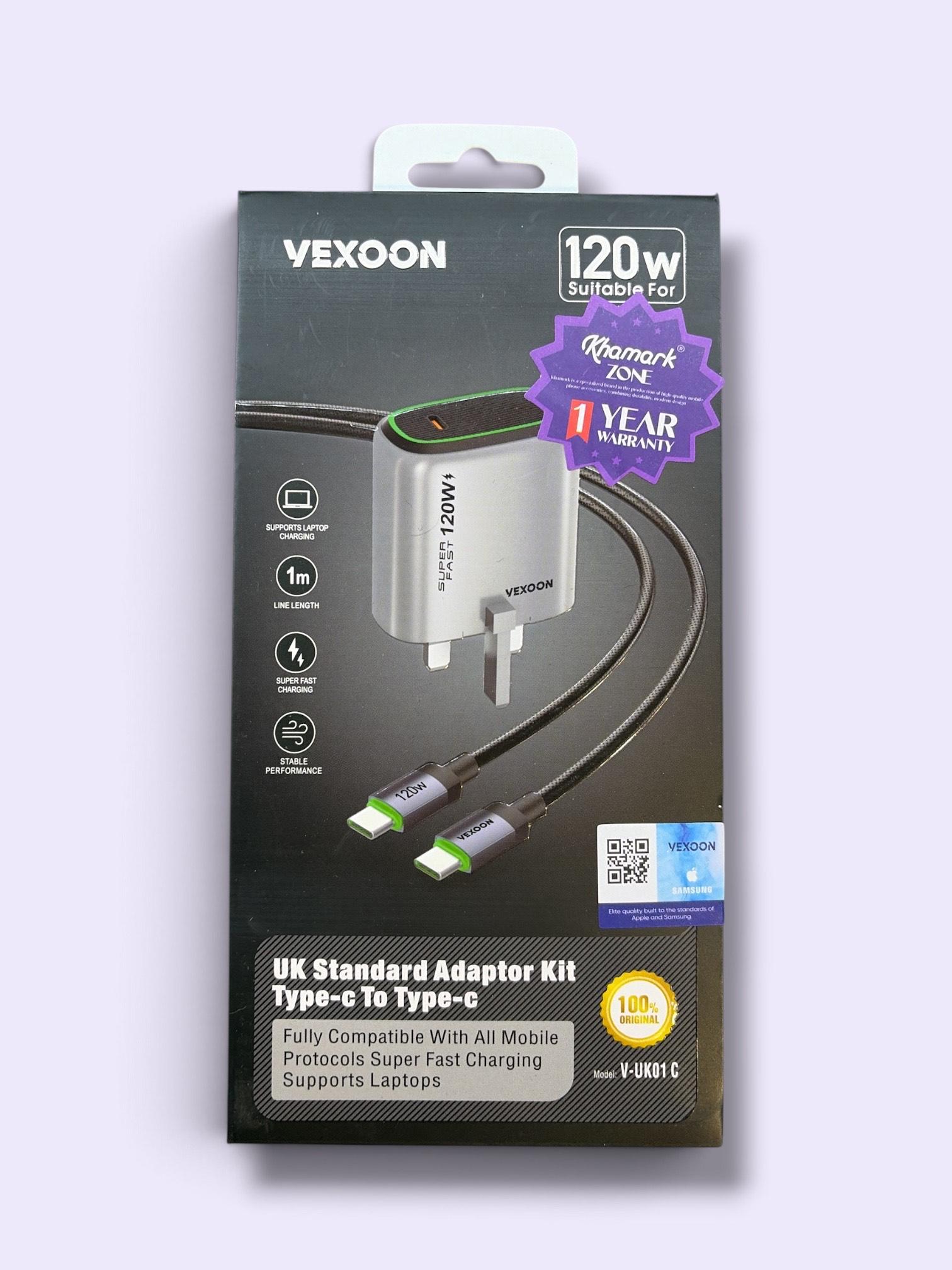 VEXOON V-UK01C 120W Super Fast Charger Kit with Type-C to Type-C Cable (UK Plug)