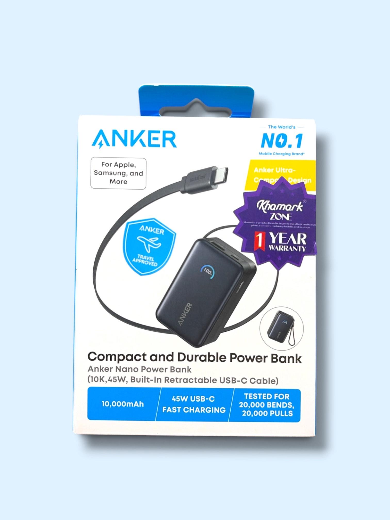 Anker Nano Power Bank 10,000mAh 45W with Built-In Retractable USB-C Cable